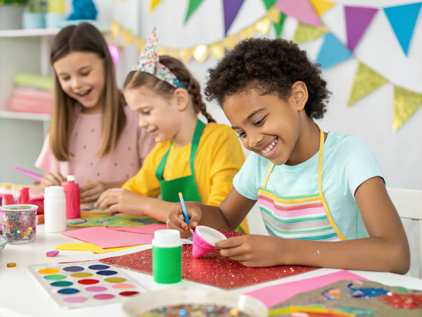 A heartwarming image of children participating in an arts and crafts workshop during a community event organized by COMITE DES FETES DE BANVILLE.
